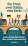 "Ein Fluss, zwei Städte, eine Seele. Laufenburger Geschichten über gelebte Verbundenheit. Knut Diers." Illustration: Vier Menschen auf Brücke mit Flaggen., Buch
