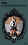 Kia, in den Händen des Direktors. Ein Logo mit einem Wappen und Handschellen unten. Junge Frau kniet, trägt Uniform., Buch
