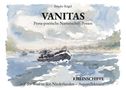 Vanitas: Prosa-poetische Narrenschiff-Possen. Rheinschiffe, Aquarellskizze eines Flusspanoramas mit Schiffen., Buch