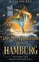 "Die Meerjungfrau in Hamburg, Hüterin der magischen Wesen 1." Ein großes Fischschwanz stimmt mit Lichtern in einem Hafen., Buch