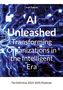 „AI Unleashed: Transforming Organizations in the Intelligent Era“. Hintergrund: futuristische Schaltkreise, Gehirn., Buch