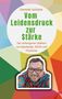 Titel: "Dominik Schütze - Vom Leidensdruck zur Stärke." Buntes geometrisches Muster mit Porträt eines lächelnden Mannes., Buch