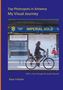Top Photospots in Antwerp: My Visual Journey. Logo mit Krone und Diamant. Frau radelt an einem geschlossenen Laden vorbei., Buch