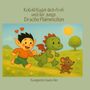Titel: „Kobold Kugel-dich-froh und der junge Drache Flämmchen“. Ein Kobold, Drache und Maus laufen fröhlich über eine Wiese., Buch