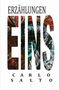 „ERZÄHLUNGEN EINS“ in großen Buchstaben, darunter „CARLO SALTO“. Kunstvolle, bunte Illustration im Wort "EINS"., Buch