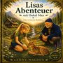 „Lisas Abenteuer mit Onkel Max: Das verletzte Rehkitz“. Illustration eines Mädchens und Mannes mit Rehkitz in Berglandschaft., Buch
