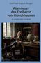 „Abenteuer des Freiherrn von Münchhausen“ in einfacher Sprache. Eine historische Figur sitzt in einem Studierzimmer., Buch
