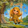 "Humtje: kleine Hummel, große Wirkung." Ein Kind im Hummelkostüm schaukelt vor einem blauen Himmel und einem Baum., Buch