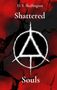 "D. S. Skullington. Shattered Souls." Ein roter, zerbrochener Hintergrund mit einem weißen Triangel-Kreis-Symbol., Buch