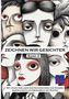 „ZEICHNEN WIR GESICHTER, BAND 3“. Illustration mit mehreren stilisierten, ausdrucksstarken Gesichtern in moderner Kunst., Buch
