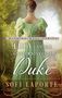 „Wishing Well Series“, „Lucy und der geheimnisvolle Duke“, „Sofi Laporte“. Eine Frau in grünem Kleid steht im Waldweg., Buch