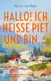 "Halo! Ich heiße Piet und bin...", Text vor einer bunten, abstrakten Landschaft in zarten Pastellfarben., Buch