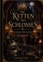 "Die Ketten des Schlosses", "Im Herzen der Masken", "JACQIJAC". Festlicher Ballsaal, Masken, Kronleuchter, roter Vorhang., Buch
