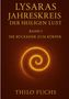 Text: "LYSARAS JAHRESKREIS DER HEILIGEN LUST BAND 1 DIE RÜCKKEHR ZUM KÖRPER THILO FUCHS." Gelbes Spiralmuster auf braunem Hintergrund., Buch
