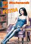 "Ein Wochenende mit PETRA" in großen gelben Buchstaben. Frau in blauem Dessous sitzt auf einem Sessel, neben einem Bücherregal., Buch