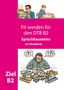 Text: Fit werden für den DTB B2, Sprachbausteine, Jan Mundhenk, Ziel B2. 

Illustrationen: Personen puzzeln mit Sprachbauteilen., Buch