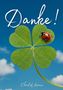 "Danke!" in verspielter Schrift, darunter "Christof Lorenz". Kleeblatt mit Marienkäfer vor blauem Himmel., Buch