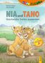 Titel: "NIA und TANO", Untertitel: "Geschwister halten zusammen". Zwei fröhliche Löwenjungtiere umarmen sich., Buch