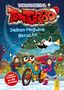 Buchtitel: "Mission Weihnachten: 7 Pinguine gesucht!" von Thomas Brezina, bunte, winterliche Illustration mit Weihnachtsbaum., Buch