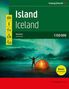 "Island Iceland Reiseatlas Travel Atlas 1:150000. Bonus 50 Highlights. Person vor Zelt, Nordlichter am Himmel.", Buch