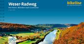 "Weser-Radweg: Von Hann. Münden nach Cuxhaven, 1:50.000. Logo: bikeline. Landschaft mit Fluss, Feldern und herbstlichen Bäumen."