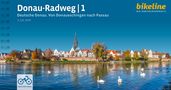 "Donau-Radweg 1. Deutsche Donau. Von Donaueschingen nach Passau." Stadtansicht am Fluss, Schwäne, blauer Himmel., Buch