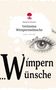 "Verlorene Wimpernwünsche" von Melanie Schmitt. Logo mit rotem Baum, Auge-Illustration neben Text., Buch