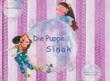 „Die Puppe Sinak“, illustriert von Elahe Hadjin. Zwei fröhliche Figuren im Cartoon-Stil vor gestreiftem Hintergrund., Buch