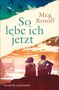 "So lebe ich jetzt", Meg Rosoff. Illustration: Zwei Personen sitzen vor Sonnenuntergang am Ufer., Buch