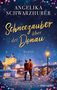 Titel "Schneezauber über der Donau" von Angelika Schwarzhuber. Eine winterliche Szene mit Paar und beleuchteter Brücke., Buch