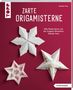 "Zarte Origamisterne" und "Edle Papiersterne von der Origami-Künstlerin Tomoko Fuse" stehen auf rotem Hintergrund mit Origami-Sternen., Buch