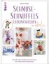 Text: "SCHMUSE-SCHNUFFELS LIEBLINGSHELDEN häkeln. Verträumte Kinderzimmer-Stars für kleine Schmusenasen."  
Logo: Ein Affe in Seemannskleidung.  
Illustration: Verschiedene gehäkelte Stofftiere., Buch