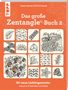 "Das große Zentangle®-Buch 2", Designs in quadratischen Kacheln, komplizierte Muster und florale Elemente auf orangefarbenem Hintergrund., Buch