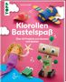 Text: "Klorollenspiel. Kunterbunte Bastelprojekte aus Klopapierrollen. Vorläufiges Cover."
Eine Illustration zeigt bunte Papierfiguren., Buch