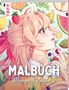 Text: "MALBUCH Manga & Anime 2". Illustration eines Mädchens mit Früchten im Hintergrund., Buch