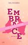 "VORLÄUFIGES COVER" auf rosa Banner, darunter "EMBRACE", zwei Silhouetten auf peachfarbenem Hintergrund., Buch