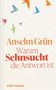 "Anselm Grün. Warum Sehnsucht die Antwort ist. VIER TÜRME." Bunte Vogelillustrationen auf beigem Hintergrund., Buch