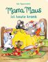 "Mama Maus ist heute krank." Eine Illustration mit Mäusen: Eine Maus liegt im Bett, umgeben von anderen, die helfen., Buch