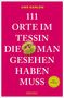 „111 Orte im Tessin die man gesehen haben muss“ von Uwe Ramlow. Kastanie in der Bildmitte, roter Hintergrund.