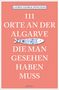 Buchtitel: „111 Orte an der Algarve, die man gesehen haben muss.” Illustration einer blau verzierten Sardine., Buch