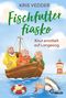 Titel: Fischfutter Fiasko. Drei Männer in einem Boot namens Charlotte schauen entsetzt auf einen Menschen im Wasser mit einem Hai., Buch