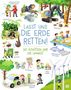 "Wie wir unsere Erde schützen können" in der Mitte. Illustrationen zeigen Tierschutz, Recycling, Entwaldung, grüne Energie., Buch