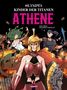 „OLYMPUS KINDER DER TITANEN ATHENE“. Illustration von Athene in Rüstung, mit Medusa und Kriegerin im Hintergrund., Buch
