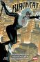 Text: "BLACK CAT", "DIE FREUNDLICHE KATZE AUS DER NACHBARSCHAFT", "WILSON MELNIKOV", "MARVEL". 

Illustration einer Frau in Schwarz vor nächtlicher Skyline., Buch