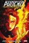 "PHOENIX", "DIE VERSUCHUNG". Illustration einer Frau mit rotem Haar, goldener Augenmaske und Flammen. Marvel Logo., Buch