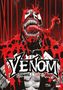 "VENOM: Schwarz, Weiss & Blut" in großen Buchstaben, darunter ein bedrohliches Wesen mit aufgerissenem Mund und langer Zunge., Buch