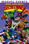 "Marvel Events: Marvel Super Heroes Secret Wars" in großen Lettern. Viele bunte Superhelden in Actionpose auf lila Hintergrund., Buch