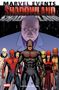 "Marvel Events Shadowland" oben. Helden in verschiedenen Kostümen, im Vordergrund steht ein Mann in Schwarz mit zwei roten "D"., Buch