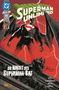 „Die Nacht des Superman-Bat“, dunkle Gestalt mit Flügeln, Blitze im Hintergrund, gotische Architektur-Elemente., Buch