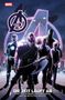 "Die Zeit läuft ab. Band 1 (von 2)." Helden in futuristischer Stadt mit leuchtendem Avengers-Logo im Hintergrund, nachtszenario., Buch